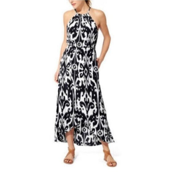 Athleta Womens Black & White Ikat Bloom Ripple Maxi Dress XS/S - Picture 1 of 14
